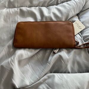 Brown wristlet wallet